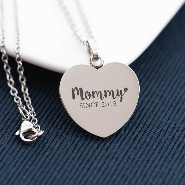 Mommy Since - Heart Necklace (Engraved) - GOTShirts