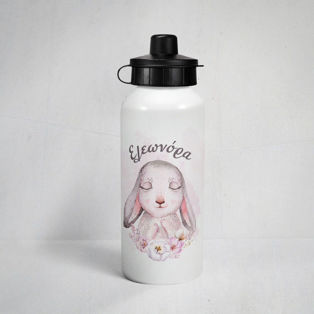 Pink Flower Bunny - Aluminum Water Bottle