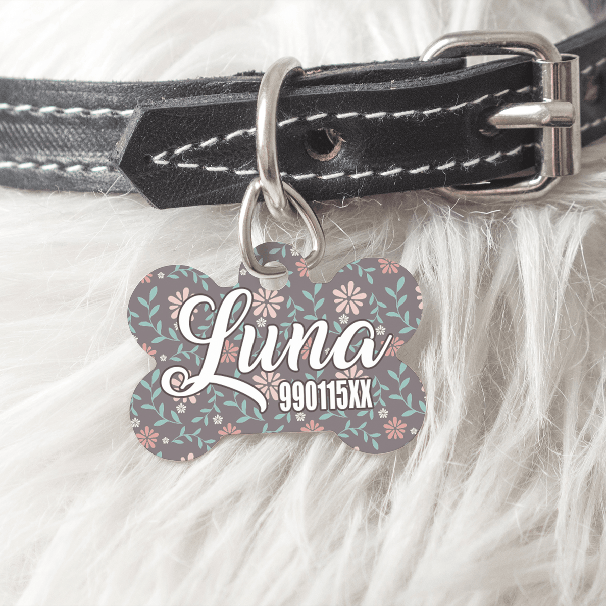 Brown Floral Pattern - Metallic Pet Bone Tag - GOTShirts